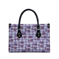 Purple Palaka Hawaii Leather Bag Hawaiian Lehua Blossoms LT05 - Polynesian Pride