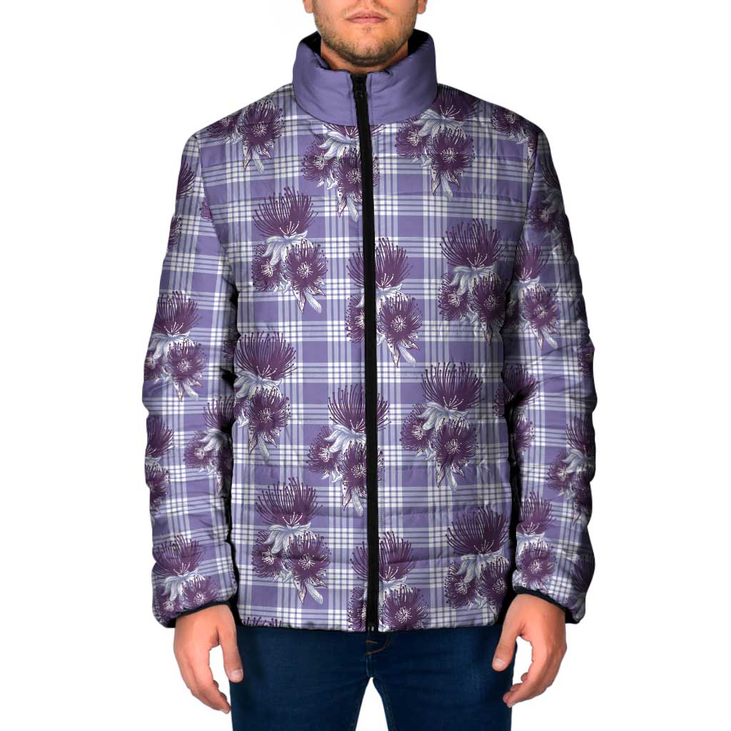 Purple Palaka Hawaii Padded Jacket Hawaiian Lehua Blossoms LT05 Men Purple - Polynesian Pride