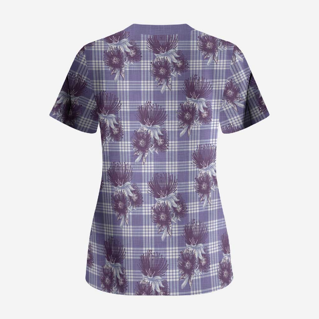 Purple Palaka Hawaii Scrub Top Hawaiian Lehua Blossoms LT05 - Polynesian Pride