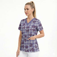 Purple Palaka Hawaii Scrub Top Hawaiian Lehua Blossoms LT05 - Polynesian Pride