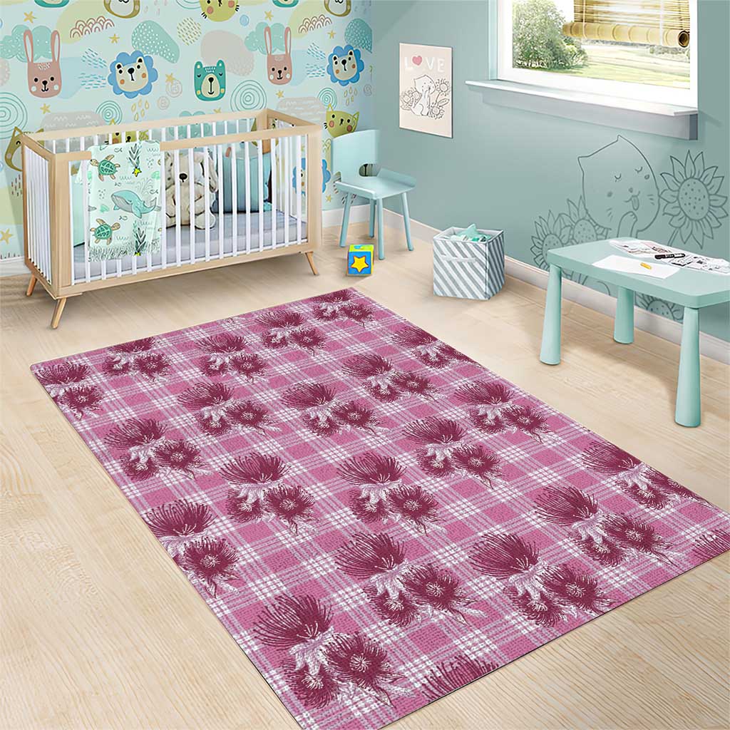 Pink Palaka Hawaii Area Rug Hawaiian Lehua Blossoms LT05 - Polynesian Pride