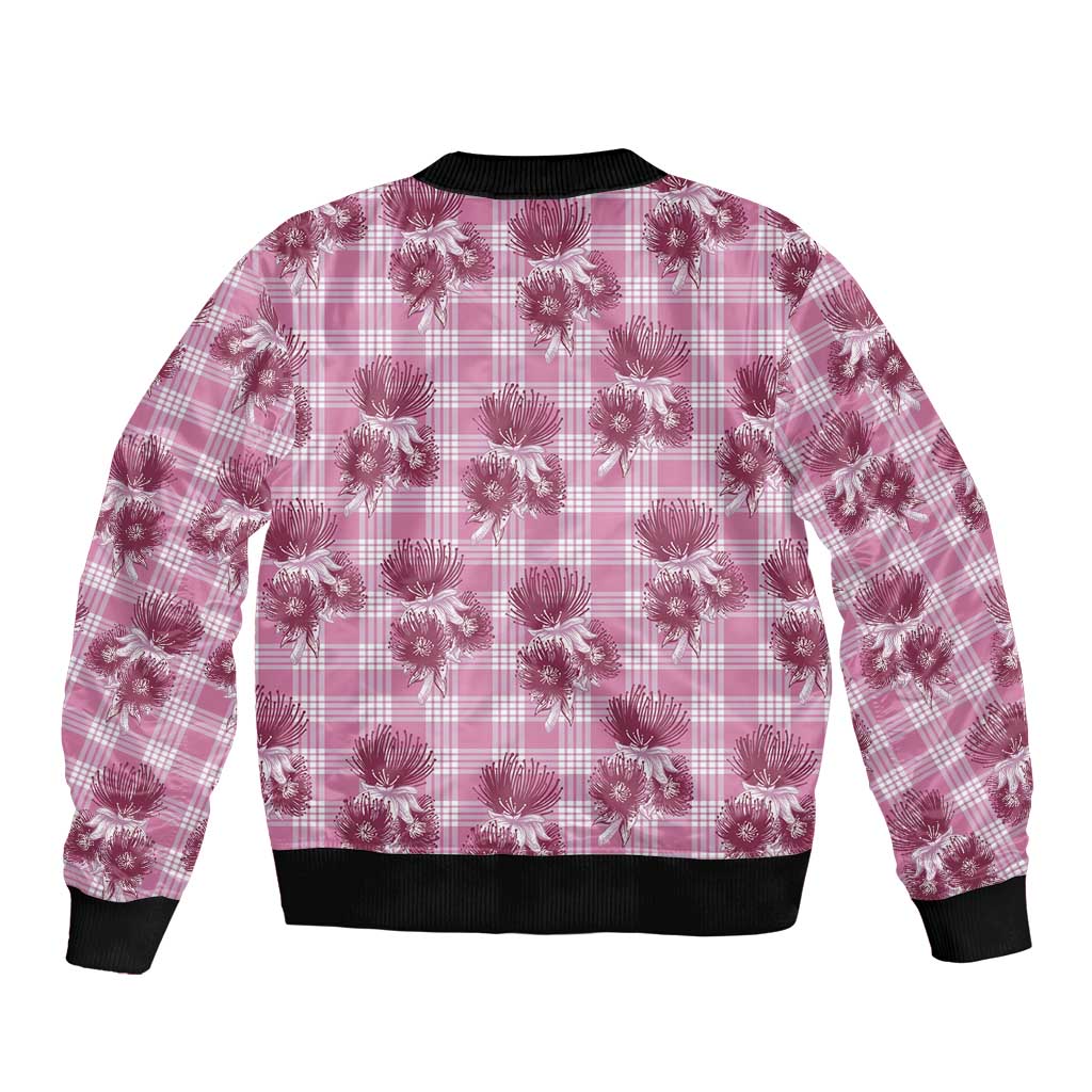 Pink Palaka Hawaii Bomber Jacket Hawaiian Lehua Blossoms LT05 - Polynesian Pride
