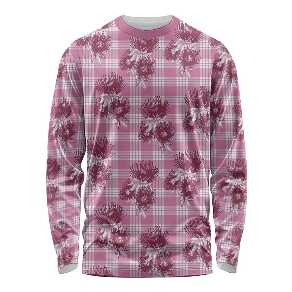 Pink Palaka Hawaii Long Sleeve Shirt Hawaiian Lehua Blossoms LT05 Unisex Pink - Polynesian Pride