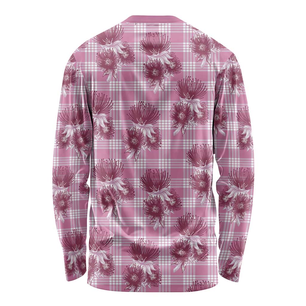Pink Palaka Hawaii Long Sleeve Shirt Hawaiian Lehua Blossoms LT05 - Polynesian Pride