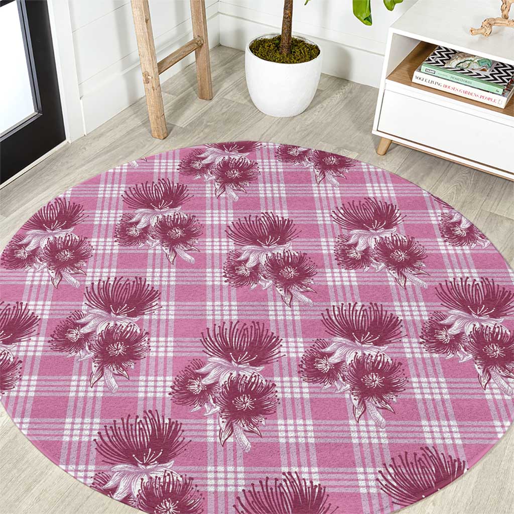 Pink Palaka Hawaii Round Carpet Hawaiian Lehua Blossoms LT05 Pink - Polynesian Pride