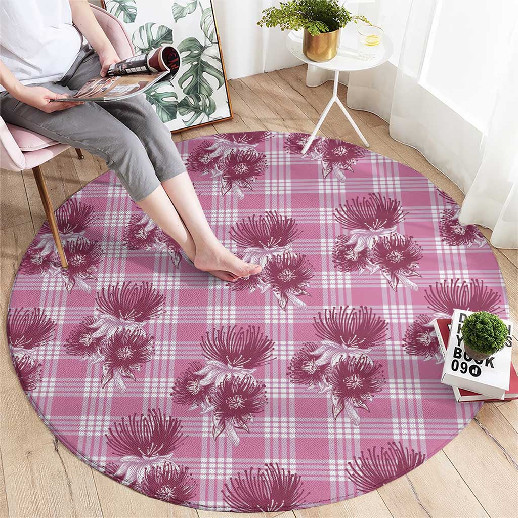 Pink Palaka Hawaii Round Carpet Hawaiian Lehua Blossoms LT05 - Polynesian Pride