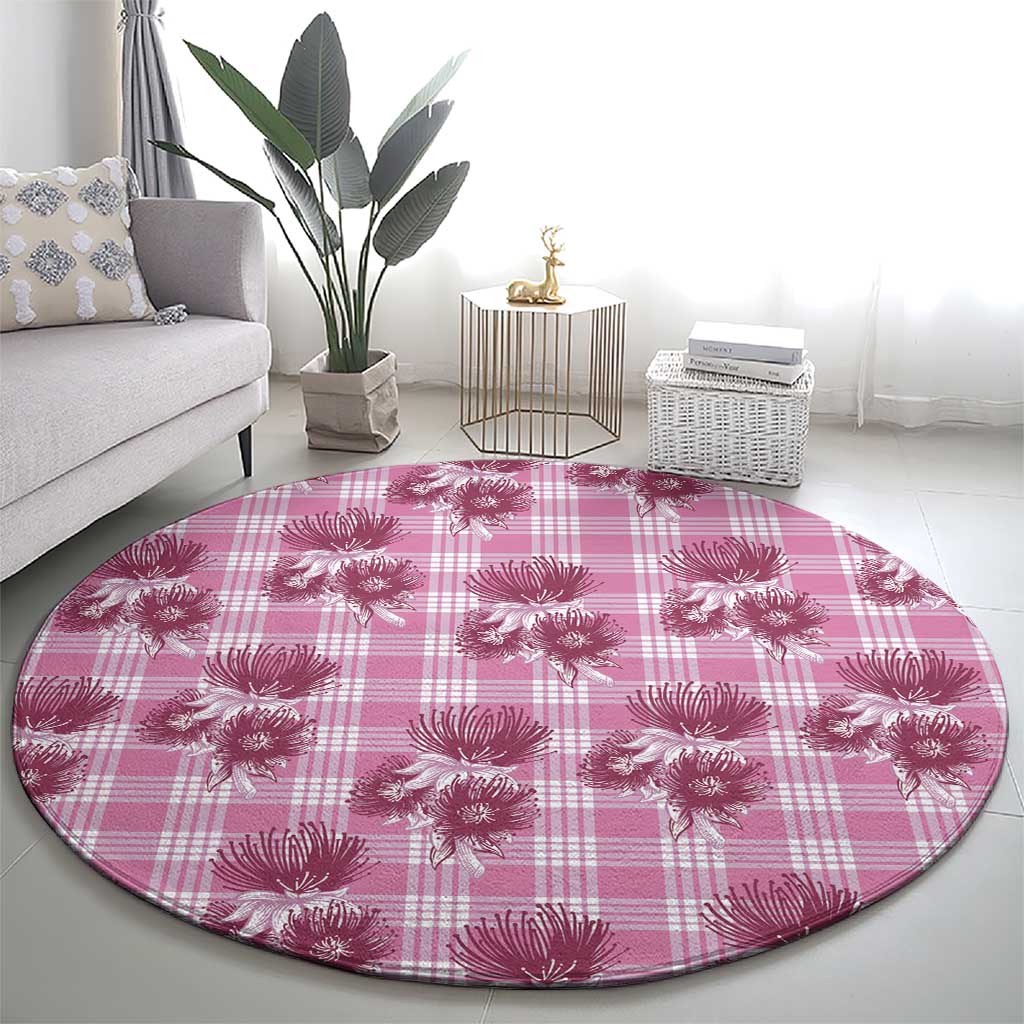 Pink Palaka Hawaii Round Carpet Hawaiian Lehua Blossoms LT05 - Polynesian Pride