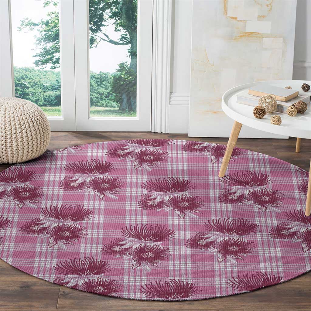 Pink Palaka Hawaii Round Carpet Hawaiian Lehua Blossoms LT05 - Polynesian Pride