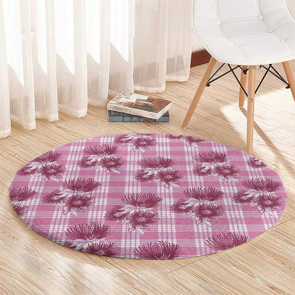 Pink Palaka Hawaii Round Carpet Hawaiian Lehua Blossoms LT05 - Polynesian Pride