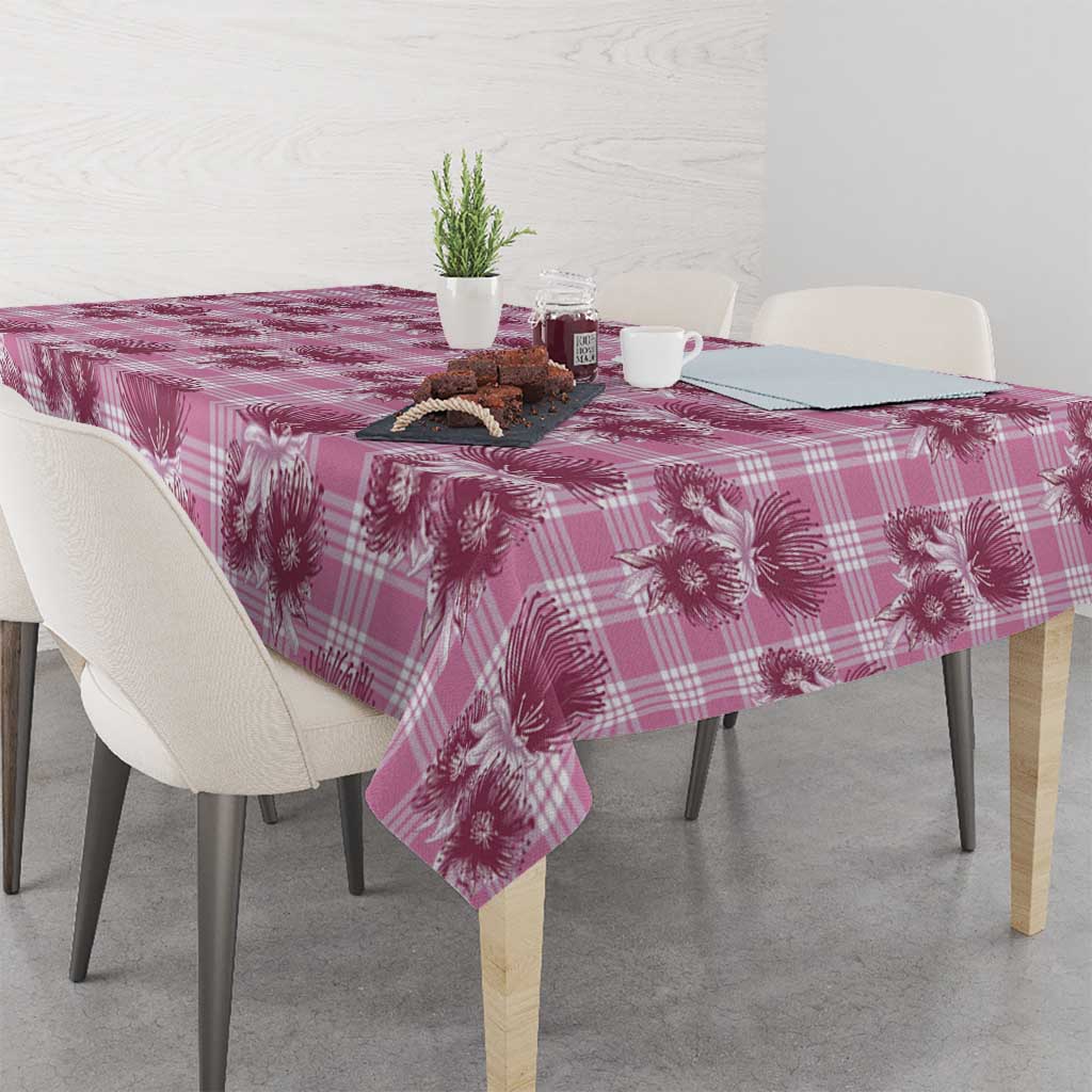 Pink Palaka Hawaii Tablecloth Hawaiian Lehua Blossoms LT05 - Polynesian Pride