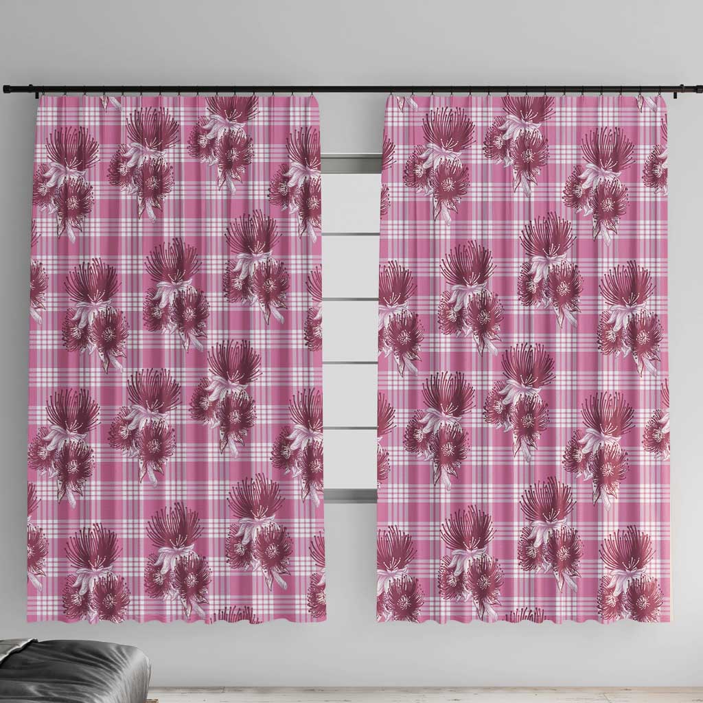 Pink Palaka Hawaii Window Curtain Hawaiian Lehua Blossoms LT05 With Hooks Pink - Polynesian Pride
