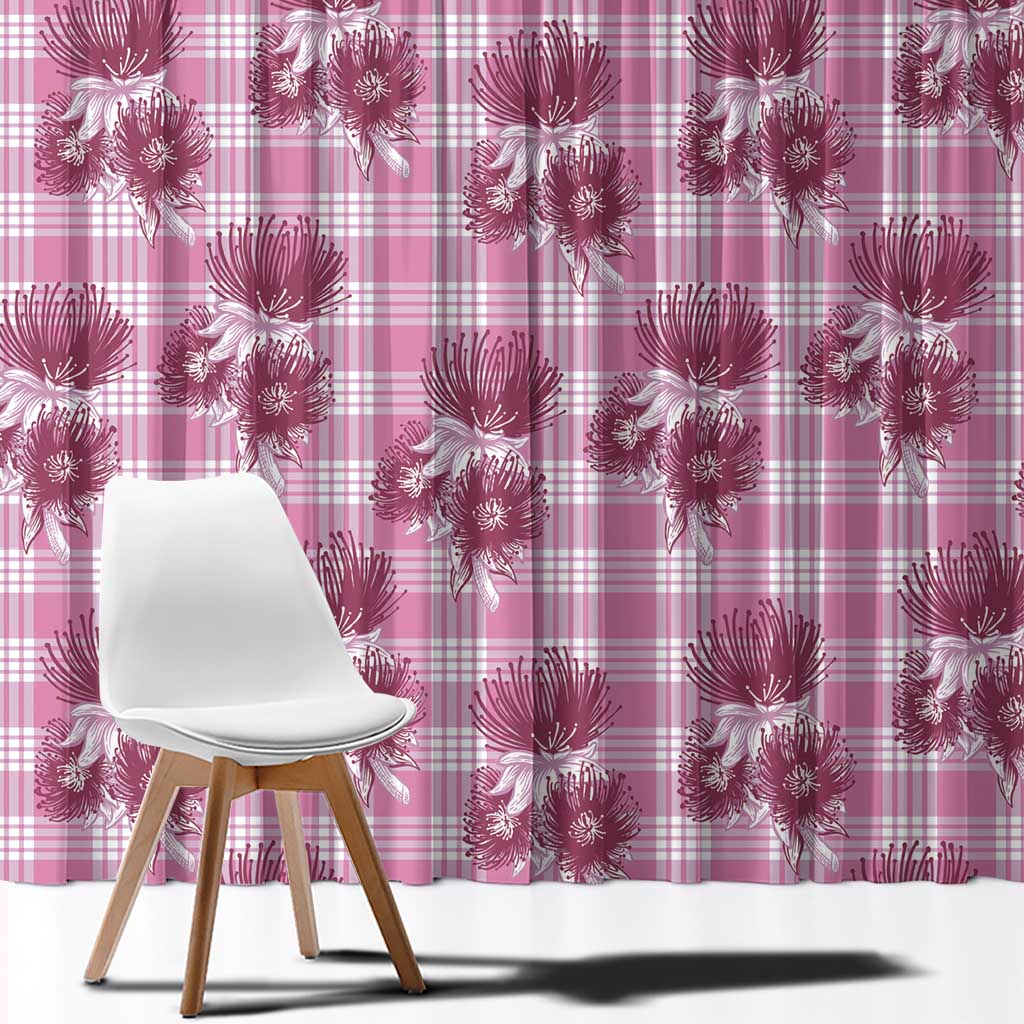 Pink Palaka Hawaii Window Curtain Hawaiian Lehua Blossoms LT05 - Polynesian Pride