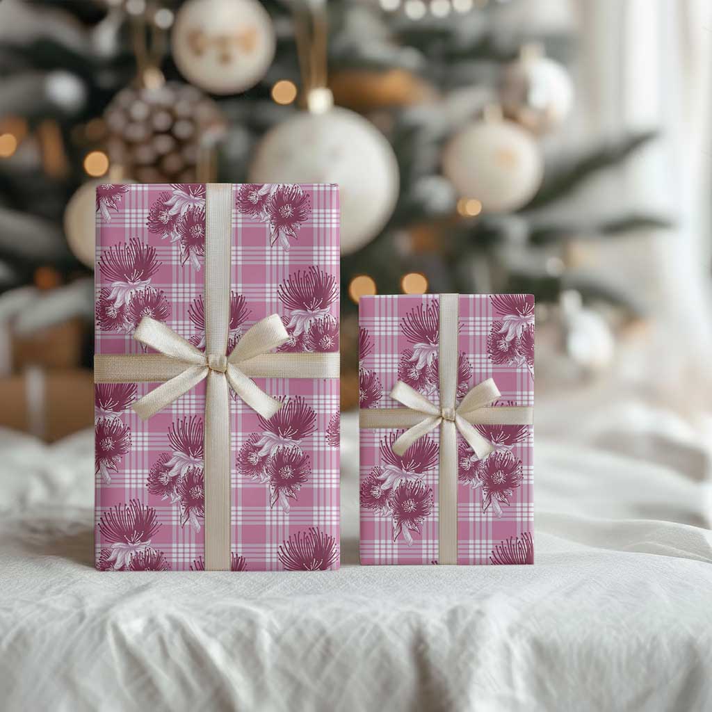 Pink Palaka Hawaii Wrapping Paper Hawaiian Lehua Blossoms LT05 - Polynesian Pride