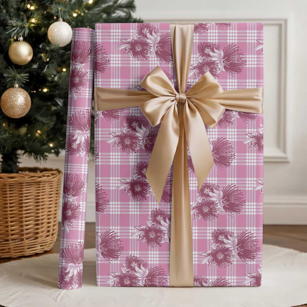 Pink Palaka Hawaii Wrapping Paper Hawaiian Lehua Blossoms LT05 - Polynesian Pride