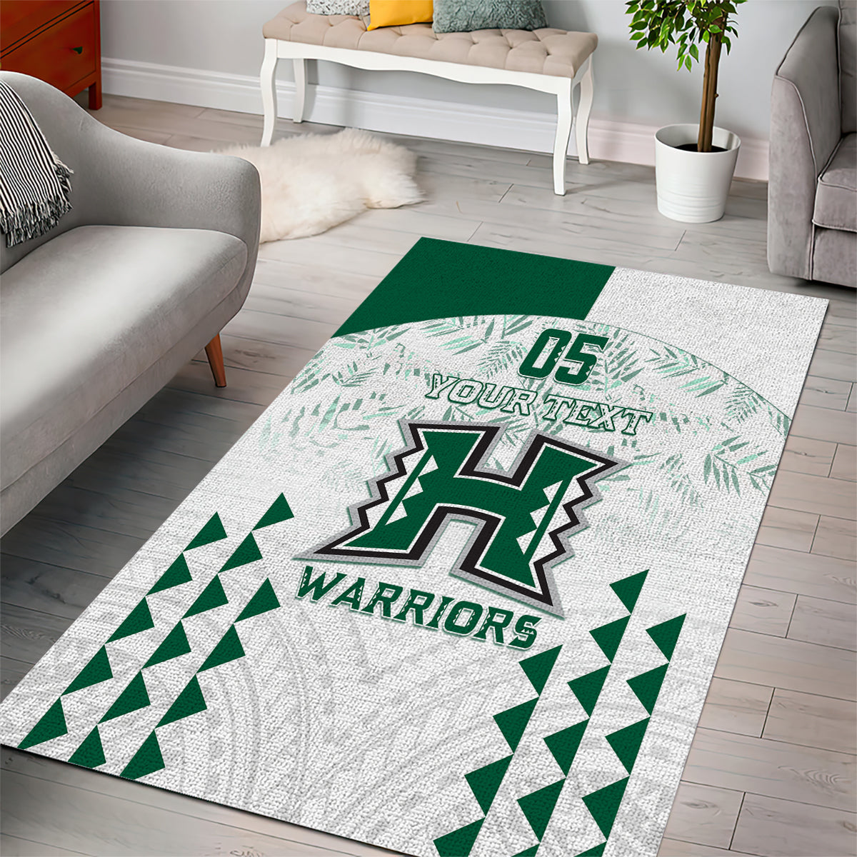 Custom Hawaii Football Area Rug Rainbow Warriors Kakau Pattern LT05 - Polynesian Pride