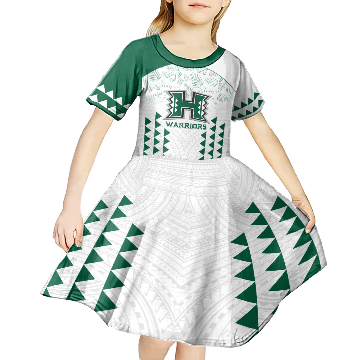 Custom Hawaii Football Kid Short Sleeve Dress Rainbow Warriors Kakau Pattern LT05 - Polynesian Pride