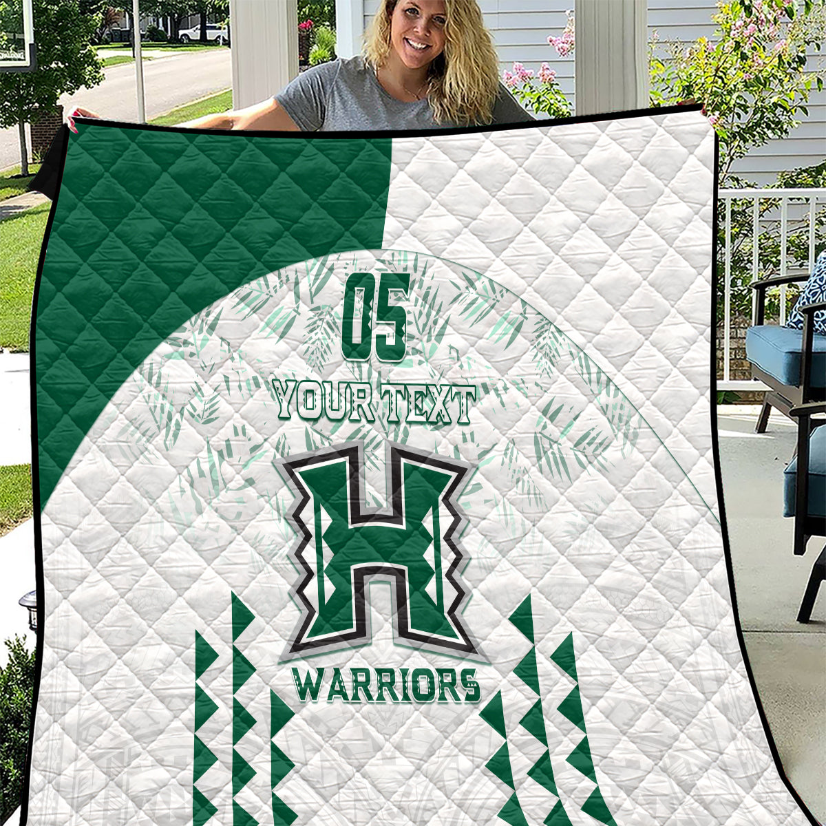 Custom Hawaii Football Quilt Rainbow Warriors Kakau Pattern LT05 White - Polynesian Pride