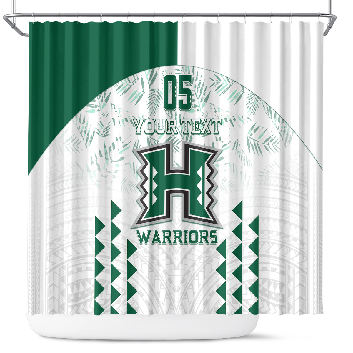 Custom Hawaii Football Shower Curtain Rainbow Warriors Kakau Pattern LT05 White - Polynesian Pride