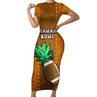 Custom Hawaii Honolulu Football Bowl Short Sleeve Bodycon Dress Simple Style LT05 Long Dress Brown - Polynesian Pride