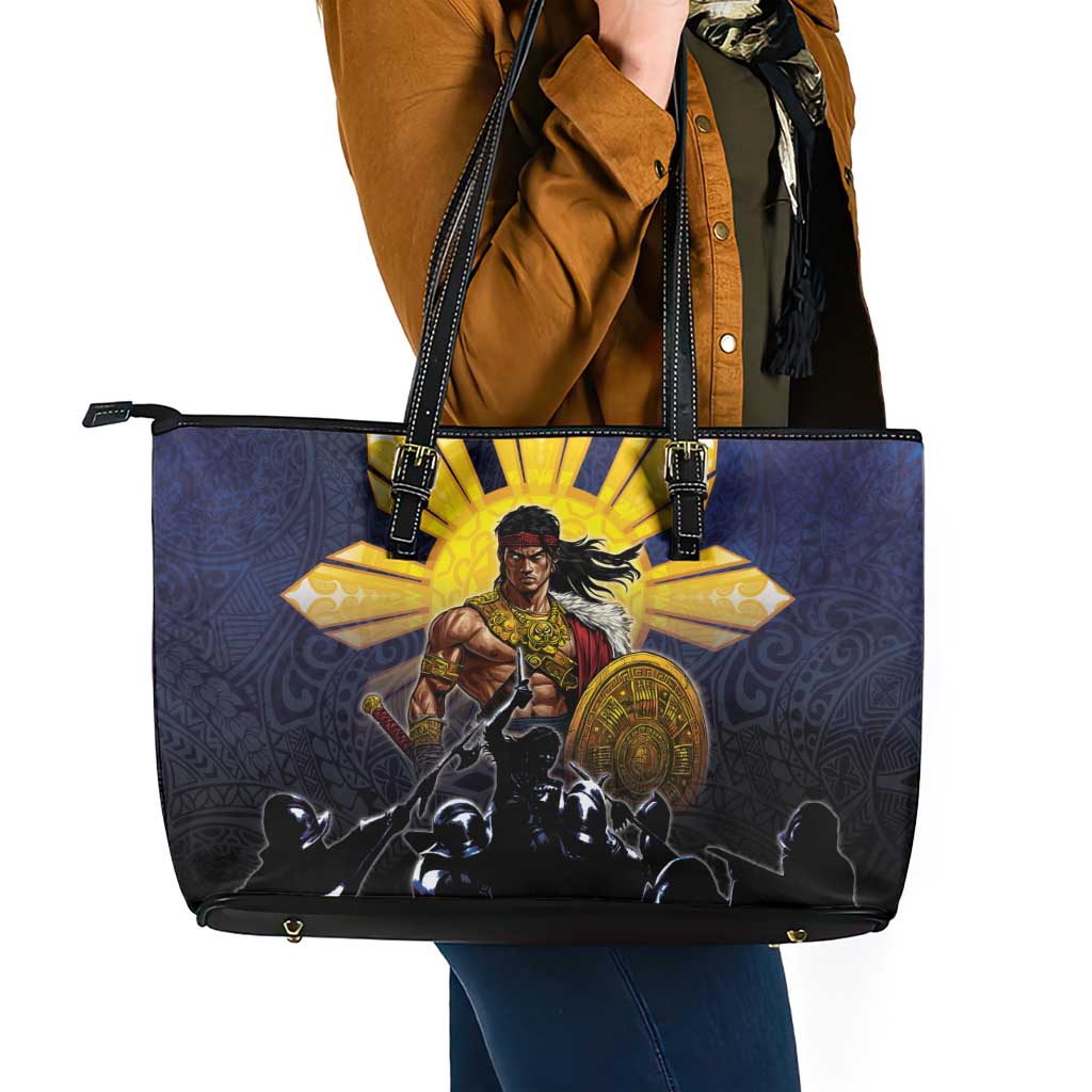 Philippines The First Hero Leather Tote Bag Lapu Lapu Know Your Roots LT05 - Polynesian Pride