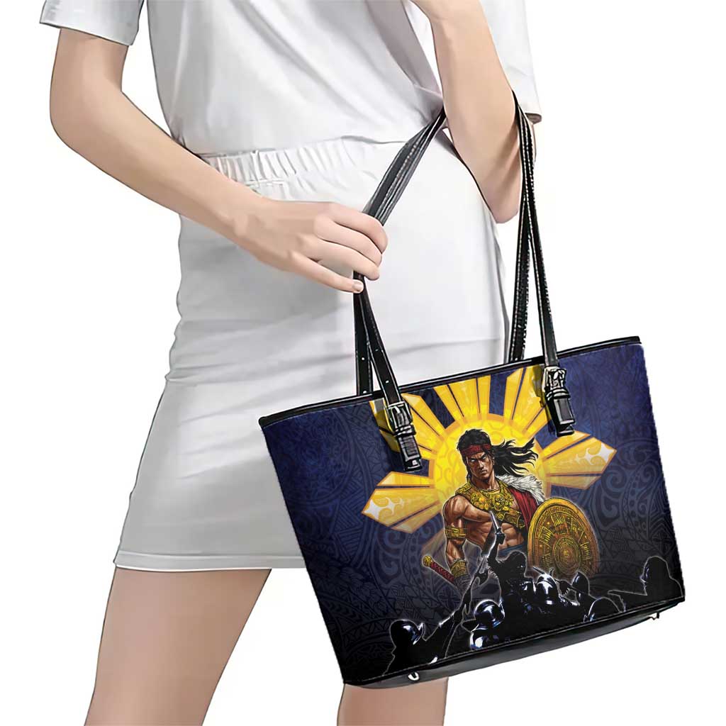 Philippines The First Hero Leather Tote Bag Lapu Lapu Know Your Roots LT05 - Polynesian Pride