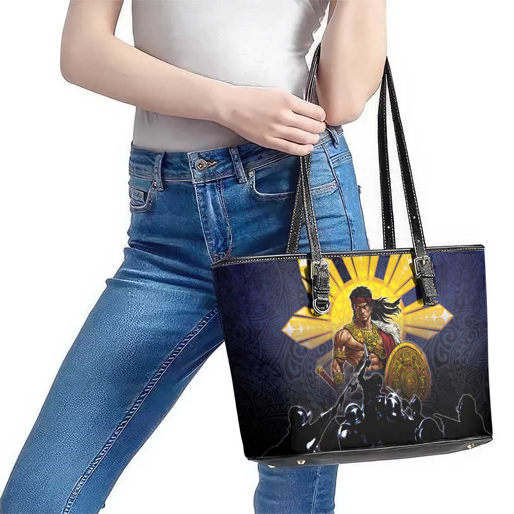 Philippines The First Hero Leather Tote Bag Lapu Lapu Know Your Roots LT05 - Polynesian Pride
