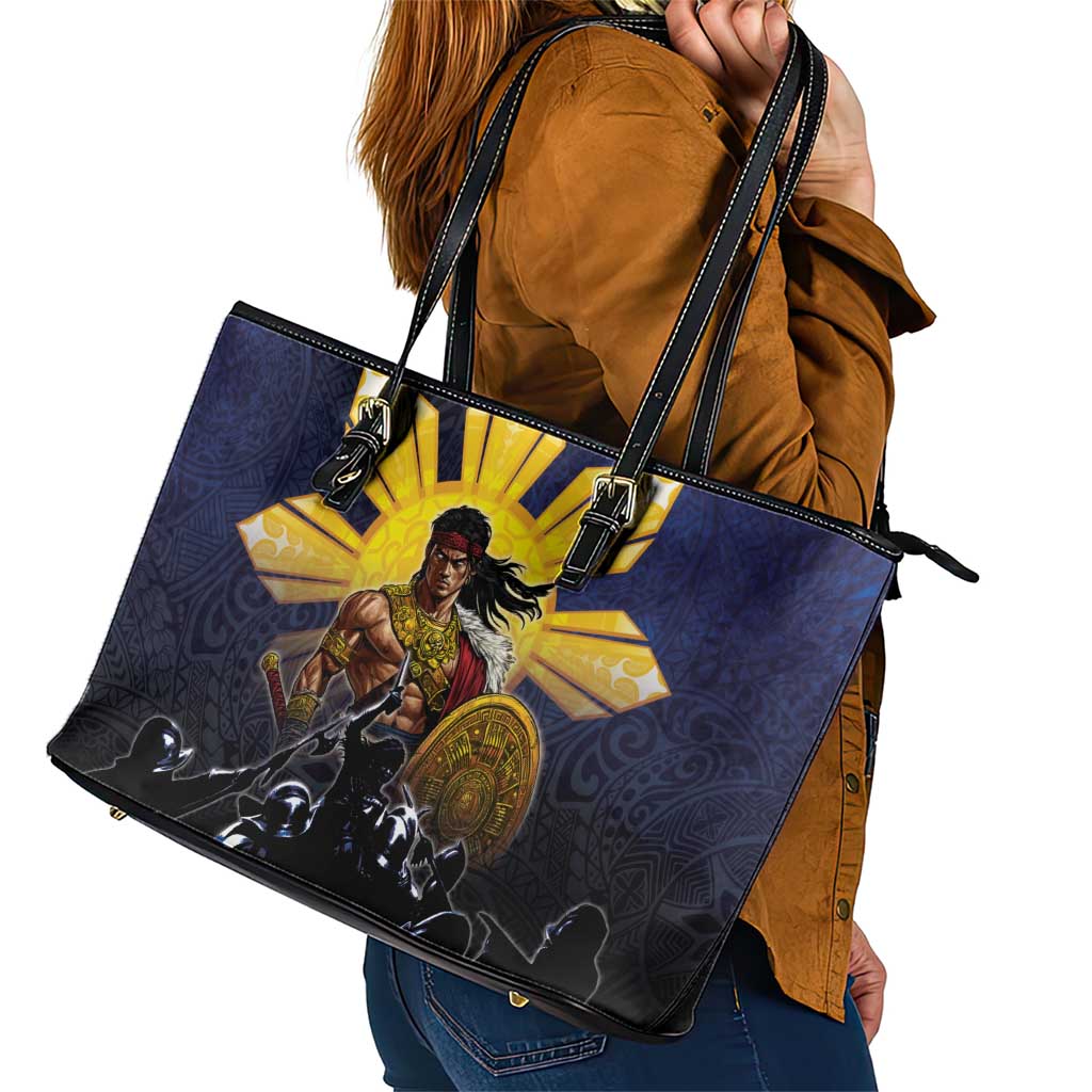 Philippines The First Hero Leather Tote Bag Lapu Lapu Know Your Roots LT05 - Polynesian Pride