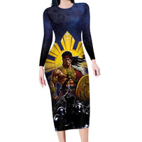 Philippines The First Hero Long Sleeve Bodycon Dress Lapu Lapu Know Your Roots LT05 Long Dress Navy - Polynesian Pride