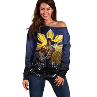 Philippines The First Hero Off Shoulder Sweater Lapu Lapu Know Your Roots LT05 Women Navy - Polynesian Pride