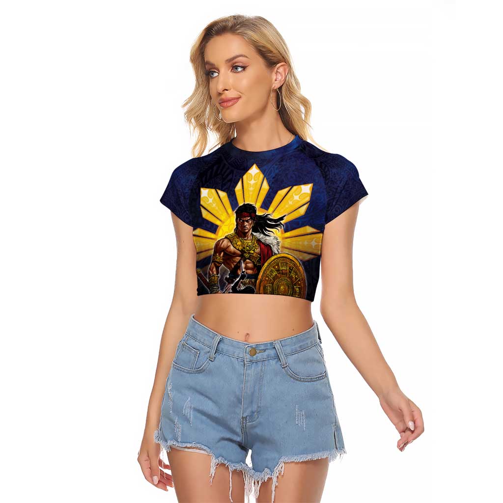 Philippines The First Hero Raglan Cropped T Shirt Lapu Lapu Know Your Roots LT05 Female Navy - Polynesian Pride