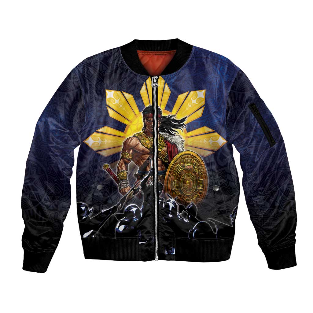 Philippines The First Hero Sleeve Zip Bomber Jacket Lapu Lapu Know Your Roots LT05 Unisex Navy - Polynesian Pride