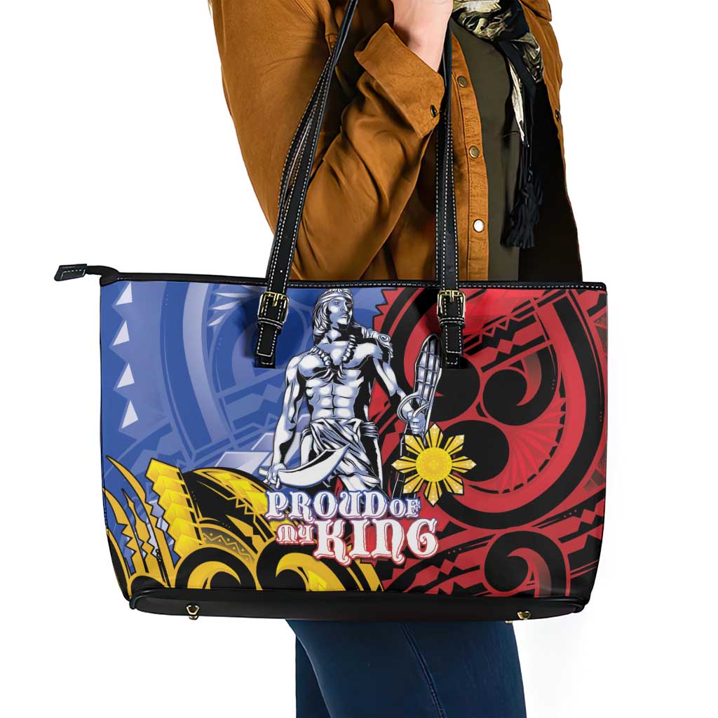 Philippines Lapu-Lapu Leather Tote Bag Proud Of My King LT05 - Polynesian Pride