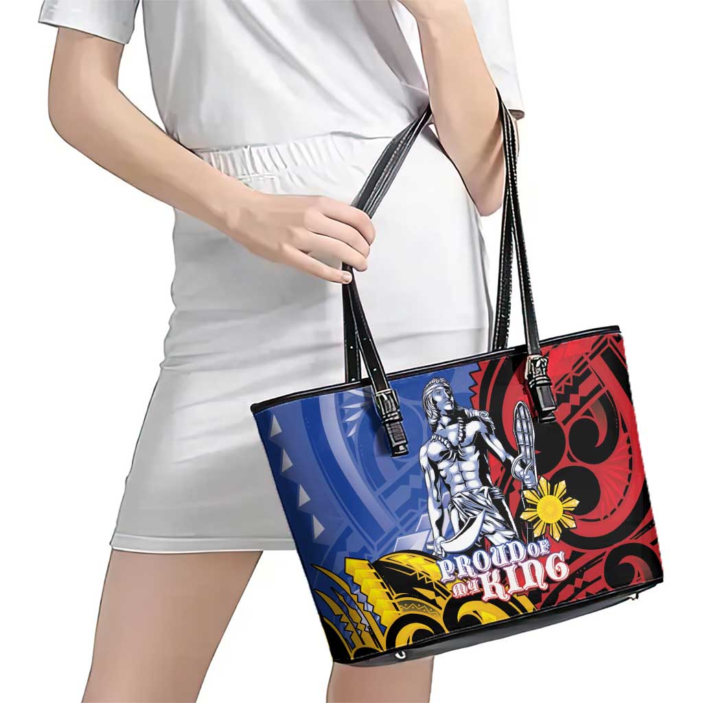 Philippines Lapu-Lapu Leather Tote Bag Proud Of My King LT05 - Polynesian Pride