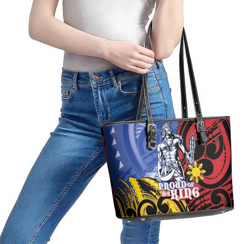 Philippines Lapu-Lapu Leather Tote Bag Proud Of My King LT05 - Polynesian Pride