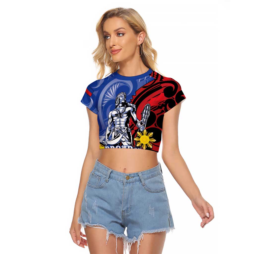Philippines Lapu-Lapu Raglan Cropped T Shirt Proud Of My King LT05 Female Blue - Polynesian Pride