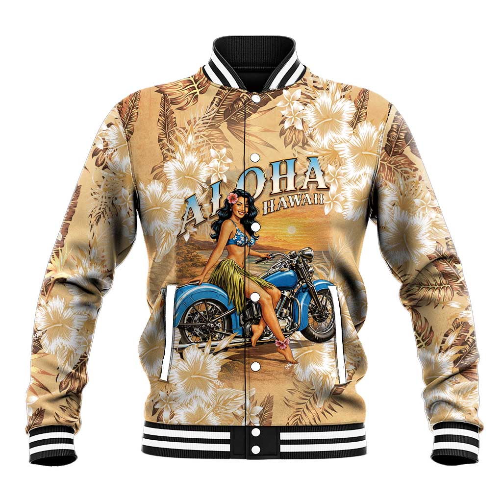 Aloha Hawaii Biker Baseball Jacket Ride To Paradise LT05 Unisex Beige - Polynesian Pride