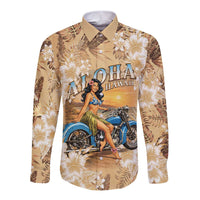 Aloha Hawaii Biker Long Sleeve Button Shirt Ride To Paradise LT05 Unisex Beige - Polynesian Pride