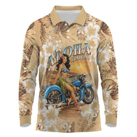Aloha Hawaii Biker Long Sleeve Polo Shirt Ride To Paradise LT05 Beige - Polynesian Pride