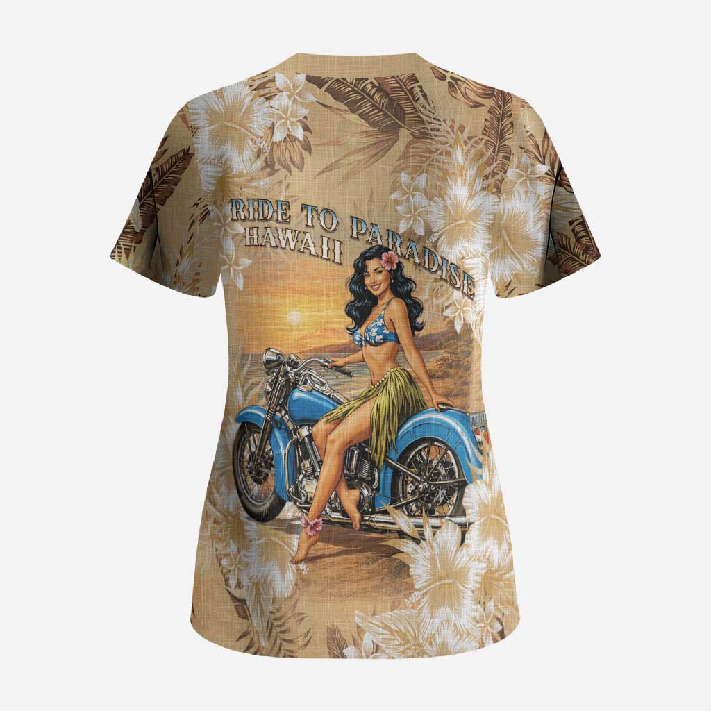 Aloha Hawaii Biker Scrub Top Ride To Paradise LT05 - Polynesian Pride