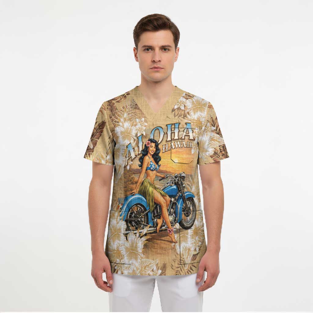 Aloha Hawaii Biker Scrub Top Ride To Paradise LT05 - Polynesian Pride