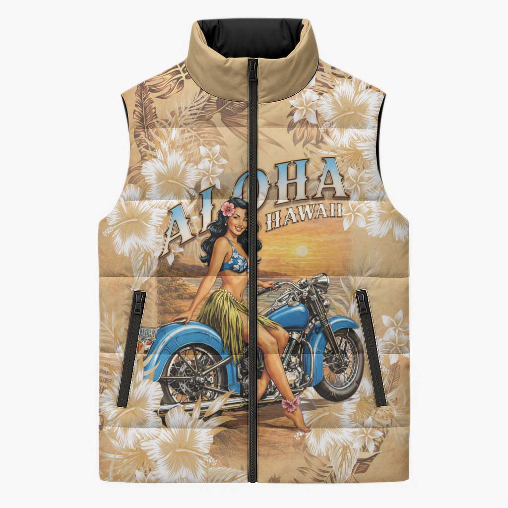 Aloha Hawaii Biker Sleeveless Puffer Jacket Ride To Paradise LT05 Unisex Beige - Polynesian Pride
