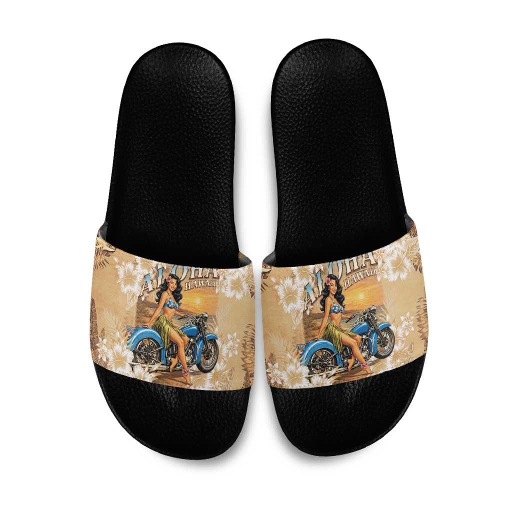 Aloha Hawaii Biker Slide Sandals Ride To Paradise LT05 Beige - Polynesian Pride
