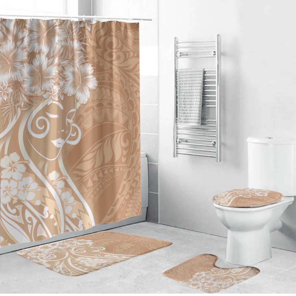 Polynesian Women's Day Bathroom Set Brown Hibiscus Flowers With Polynesian Pattern LT05 Bathroom Set (4 pcs) Brown - Polynesian Pride