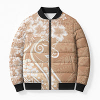 Polynesian Women's Day Bomber Puffer Jacket Brown Hibiscus Flowers With Polynesian Pattern LT05 Unisex Brown - Polynesian Pride