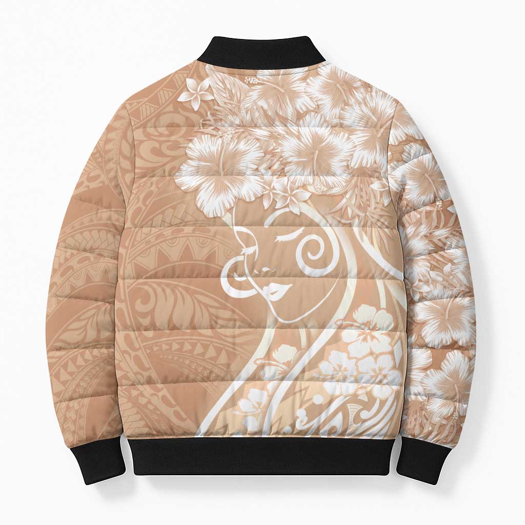 Polynesian Women's Day Bomber Puffer Jacket Brown Hibiscus Flowers With Polynesian Pattern LT05 - Polynesian Pride