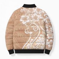 Polynesian Women's Day Bomber Puffer Jacket Brown Hibiscus Flowers With Polynesian Pattern LT05 - Polynesian Pride