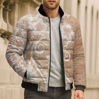 Polynesian Women's Day Bomber Puffer Jacket Brown Hibiscus Flowers With Polynesian Pattern LT05 - Polynesian Pride