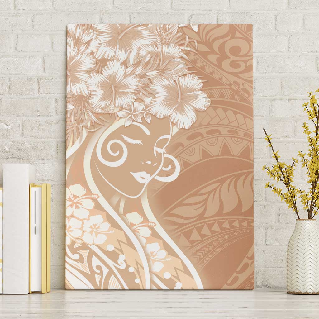 Polynesian Women's Day Canvas Wall Art Brown Hibiscus Flowers With Polynesian Pattern LT05 Without Frame Brown - Polynesian Pride