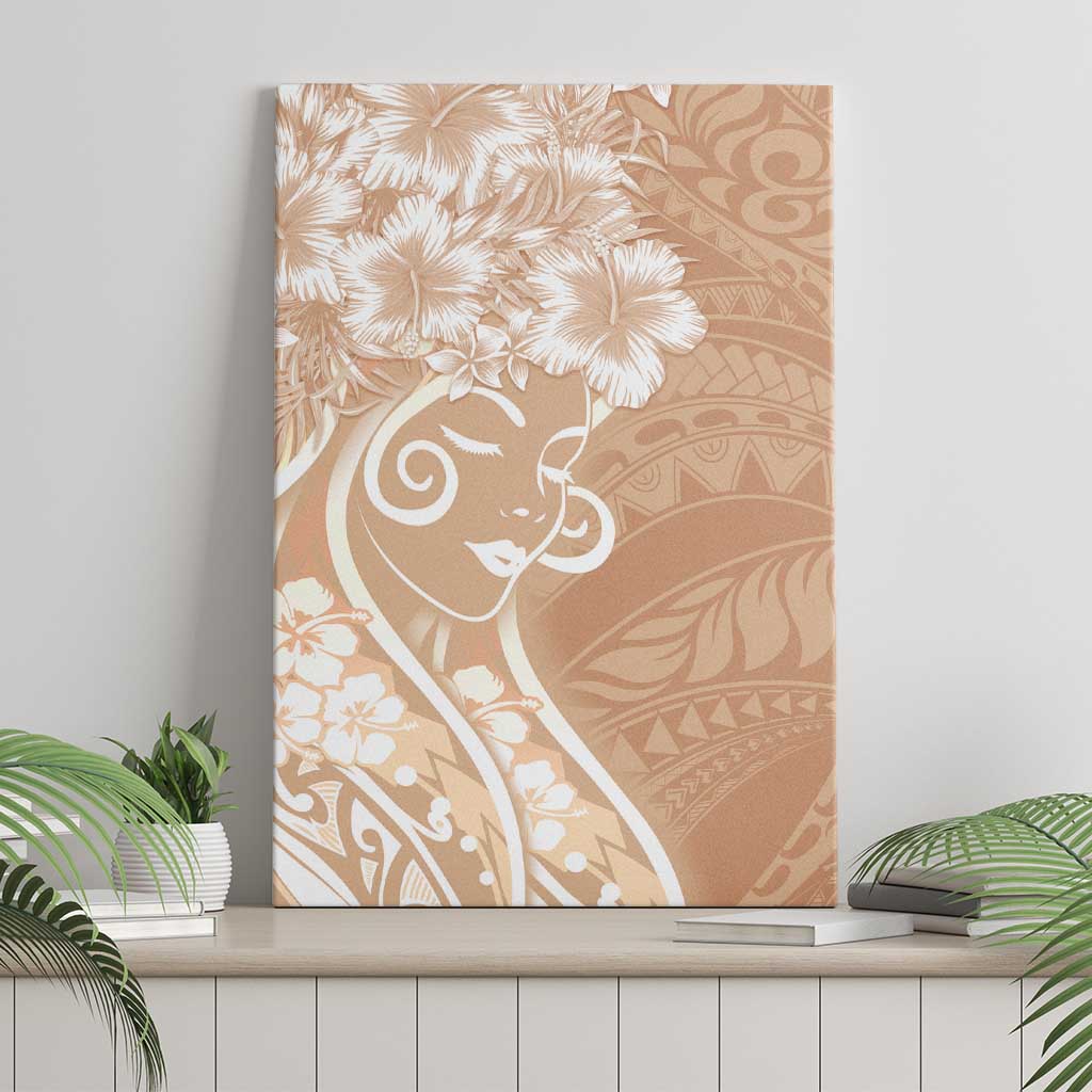 Polynesian Women's Day Canvas Wall Art Brown Hibiscus Flowers With Polynesian Pattern LT05 - Polynesian Pride