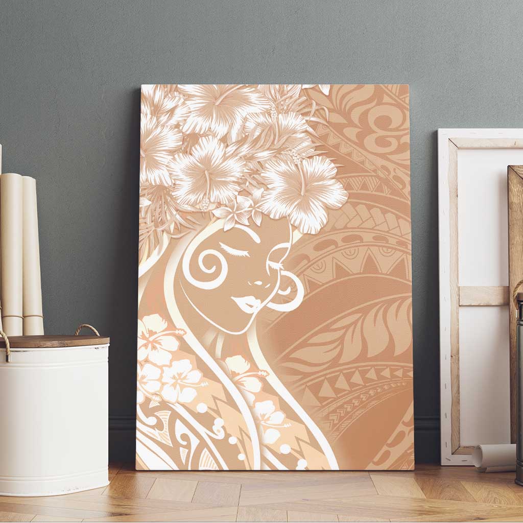 Polynesian Women's Day Canvas Wall Art Brown Hibiscus Flowers With Polynesian Pattern LT05 - Polynesian Pride
